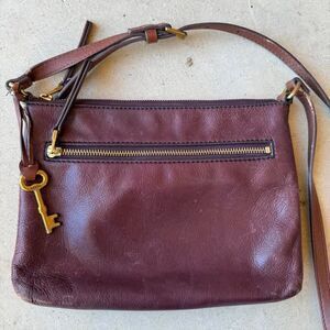 Vintage Fossil Purse Brown Leather Crossbody Bag Adjustable Strap